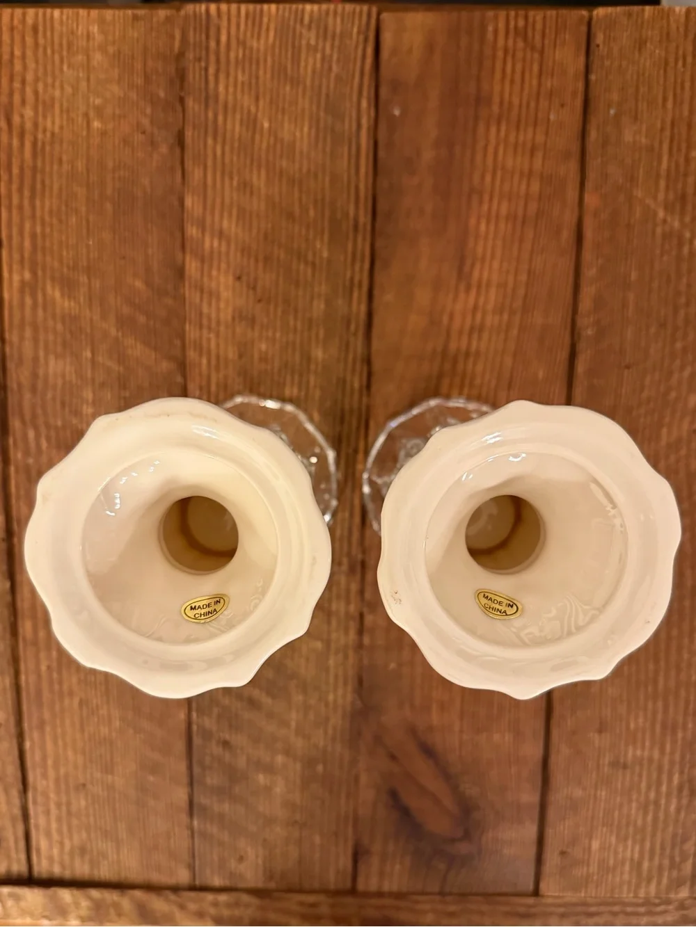 Vintage Oleg Cassini Elegant Cream and Glass Taper or Votive Candle Holders